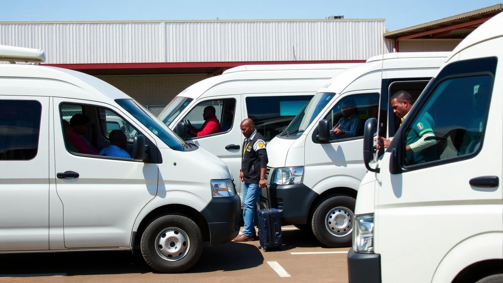 Minibus and passenger van fleet at a South African depot